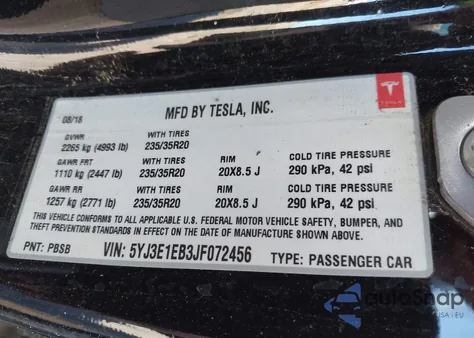 2018 Tesla Model 3 Long Range/Performance из США, поврежденный, VIN 5YJ3E1EB3JF072456